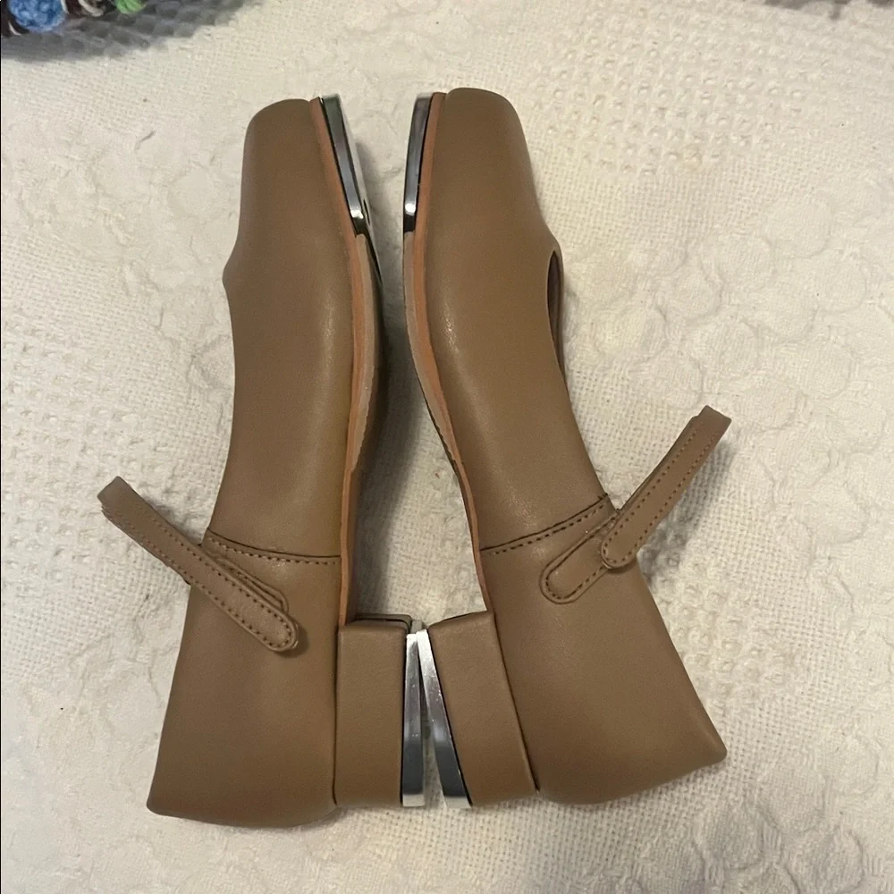Classic Tan Kids Maryjane Hook & Loop Strap Vegan Leather Dance Tap Shoes